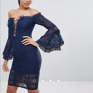 Navy flare sleeve lace dress